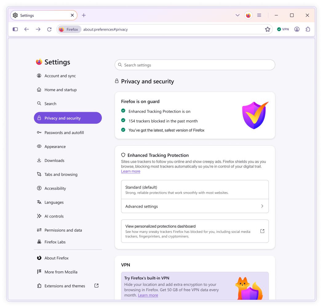 Dự án giao diện mới của Firefox Cài đặt Nova