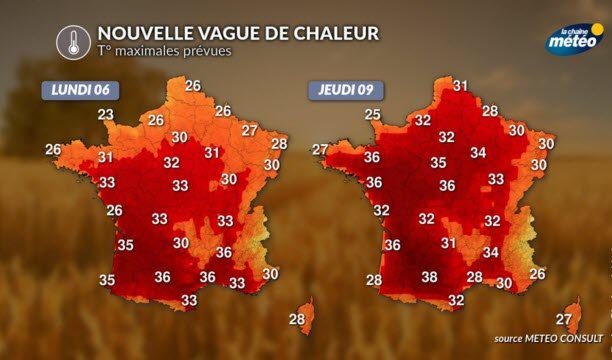 Dự báo nhiệt độ tuần tới của La Chaîne Météo.
