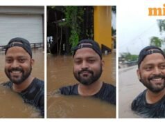 Video lan truyền: Người đàn ông Gujarat quay phim vùng nước sâu đến tận cổ bên ngoài xã hội Valsad khi cơn mưa đêm biến đường ray thành ‘dòng sông’